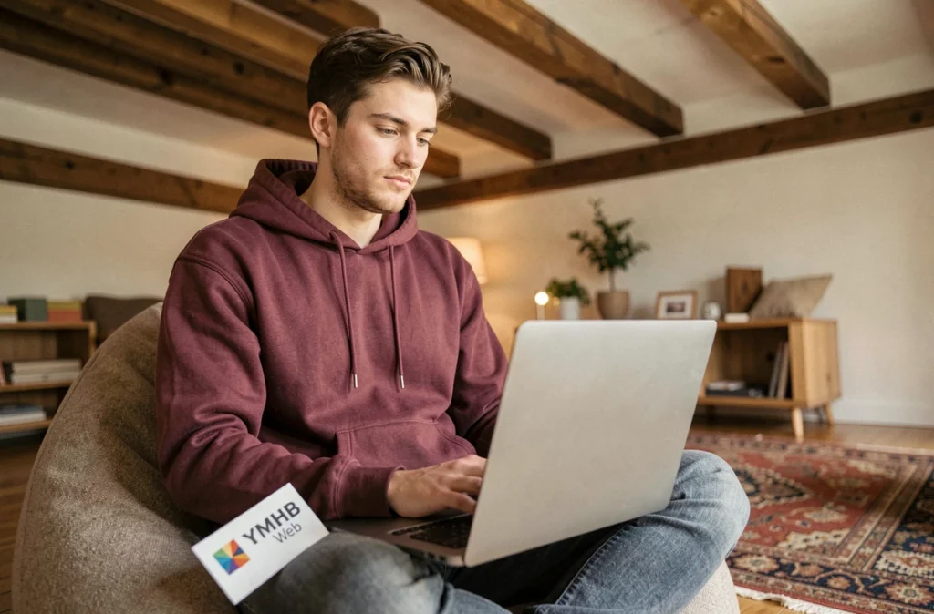 Développeur web de YMHB Web construisant un site WordPress dans un studio créatif décontracté à Lyon