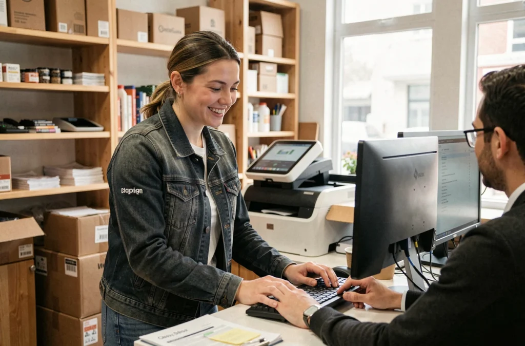 Technicienne de Distri-Matic assurant un service d'infogérance de proximité chez un client à Dijon