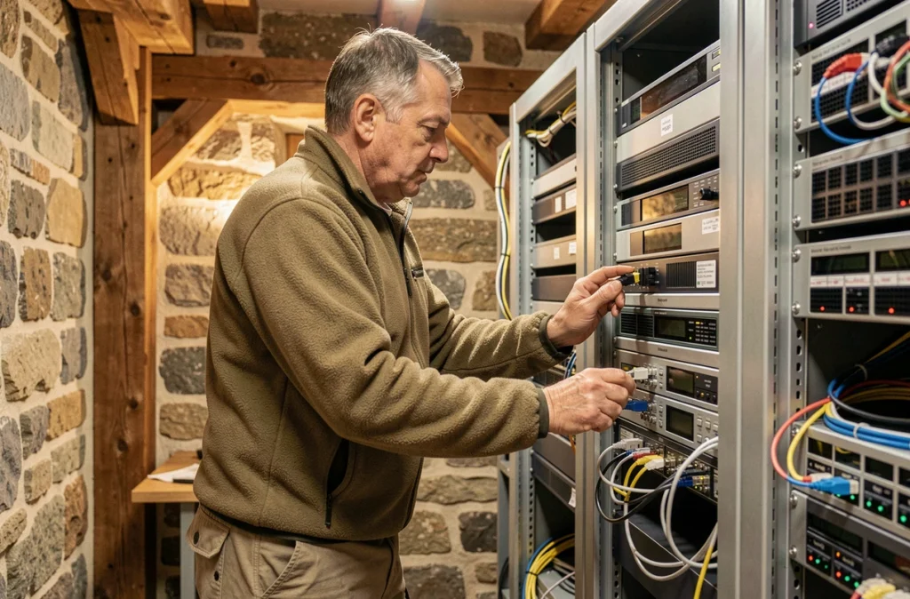 Administrateur système de Sysadmin Conseil configurant un serveur réseau dans une entreprise du Jura