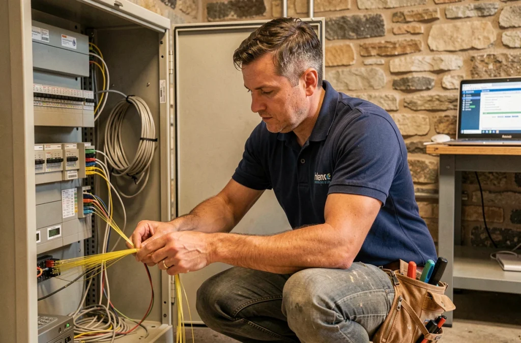 Technicien de TechInformatique installant des équipements télécoms et réseau en Saône-et-Loire